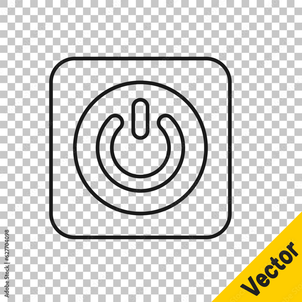 Poster black line power button icon isolated on transparent background. start sign. vector