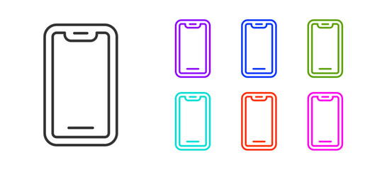 Black line Smartphone, mobile phone icon isolated on white background. Set icons colorful. Vector