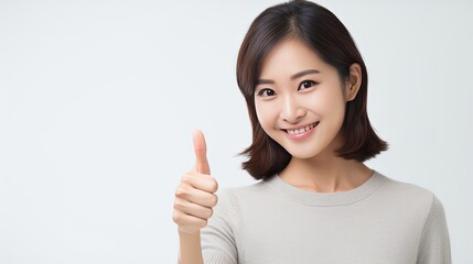 Asian woman showing thumbs up. Generative AI 