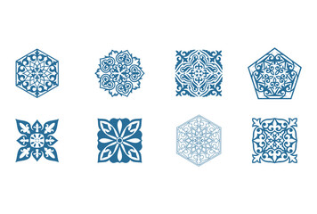 Islamic ornament vector, persian motiff. 3d ramadan islamic round pattern elements. Geometric logo template set. Circular ornamental arabic symbols. National pattern of the Kazakhs, Kyrgyz, Mongols.