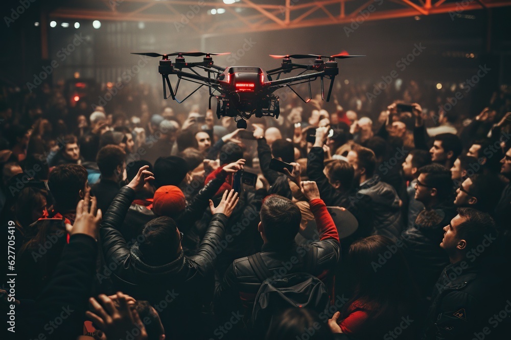 Poster top view image of a drone capturing the excitement of a crowd or event outdoors generative ai