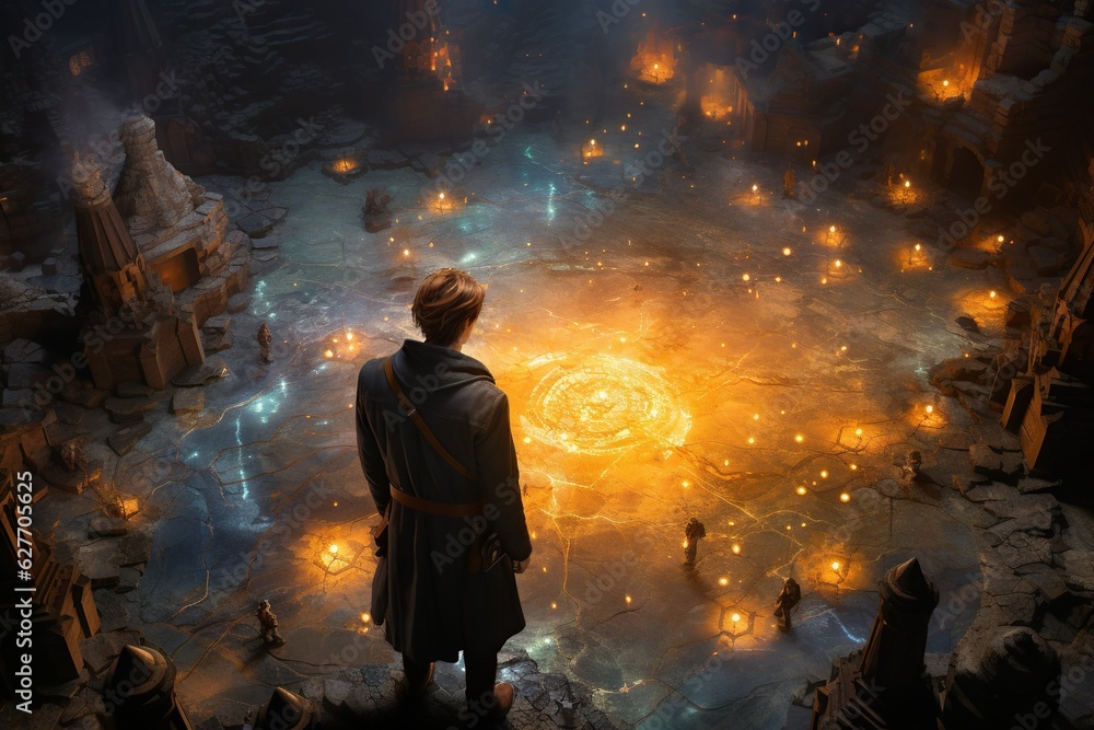 Aufkleber top view image of a person exploring a fantasy world in a roleplaying game lighting equipment genera