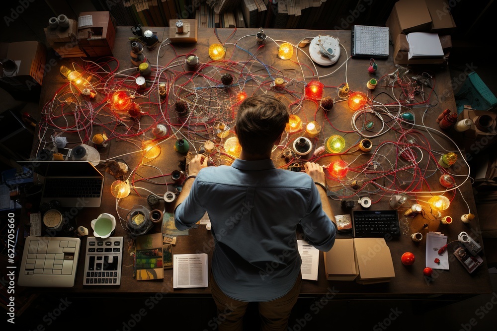 Poster Top View Image Of A Person Managing Network Network Asset Inventory And Documentation Technology Generative AI