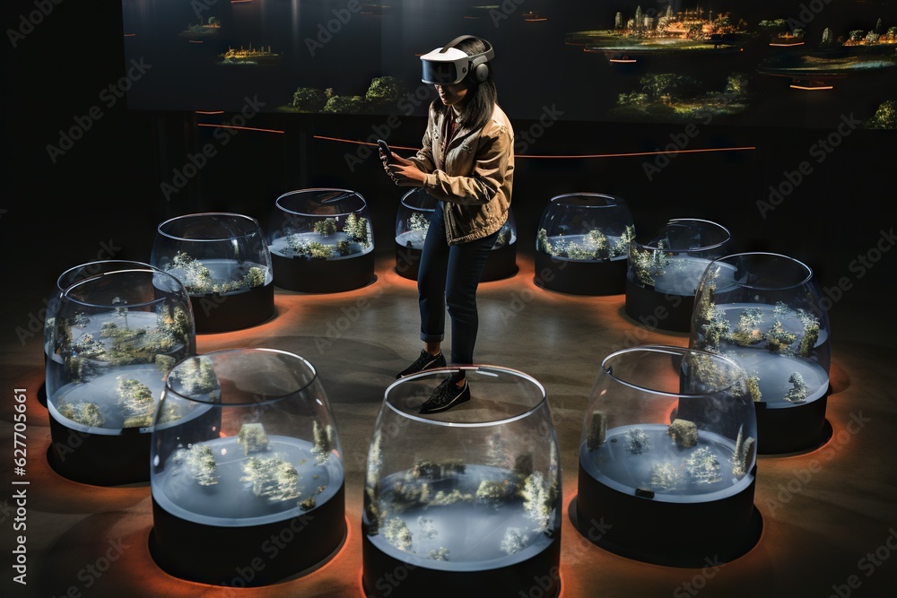 Poster top view image of a person participating in a virtual reality teambuilding exercise working generati