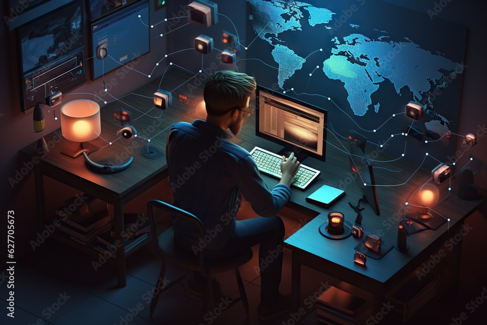 Aufkleber top view image of a person managing network network port security and mac address filtering illustra