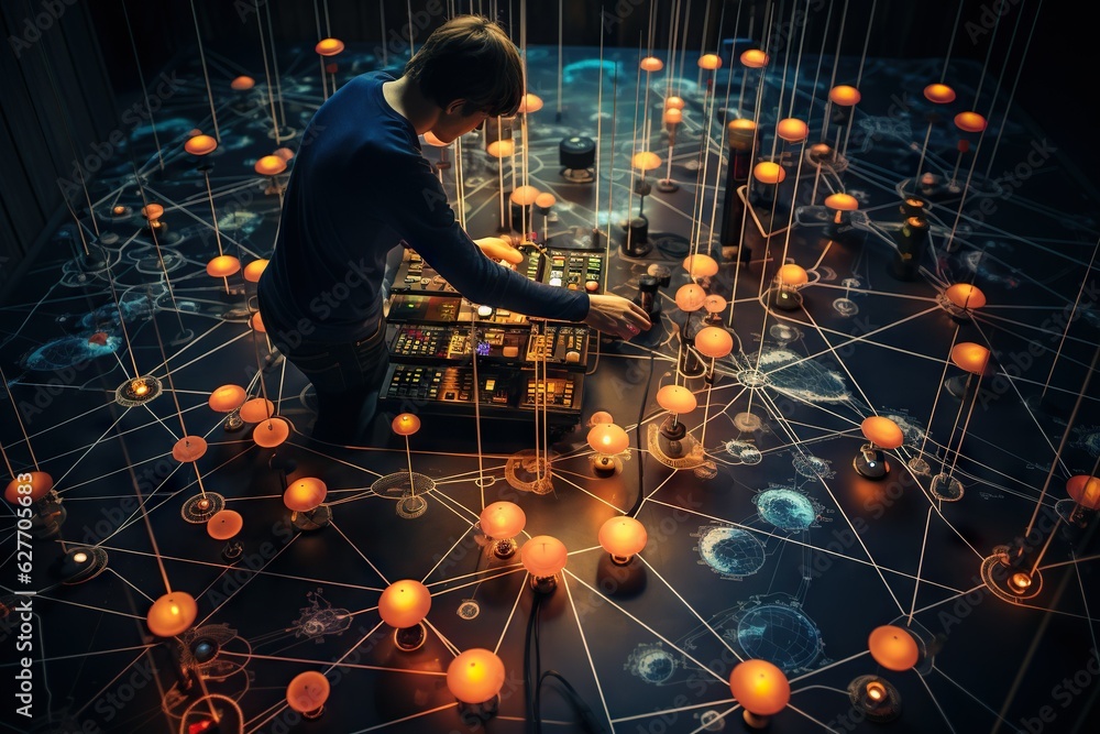 Poster Top View Image Of A Person Troubleshooting Network Network Performance With Network Monitoring Tools Young adult Generative AI