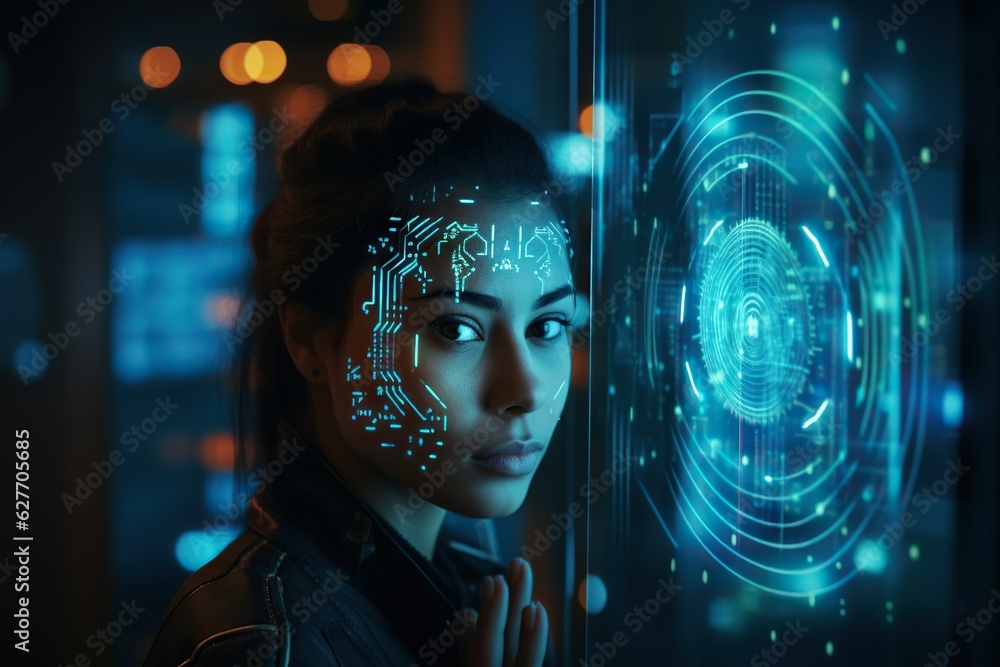 Poster top view image of a person using a biometric identification system for enhanced security communicati