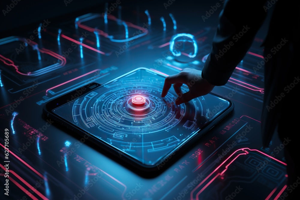 Fototapete top view image of a person using a biometric authentication system for secure access abstract genera