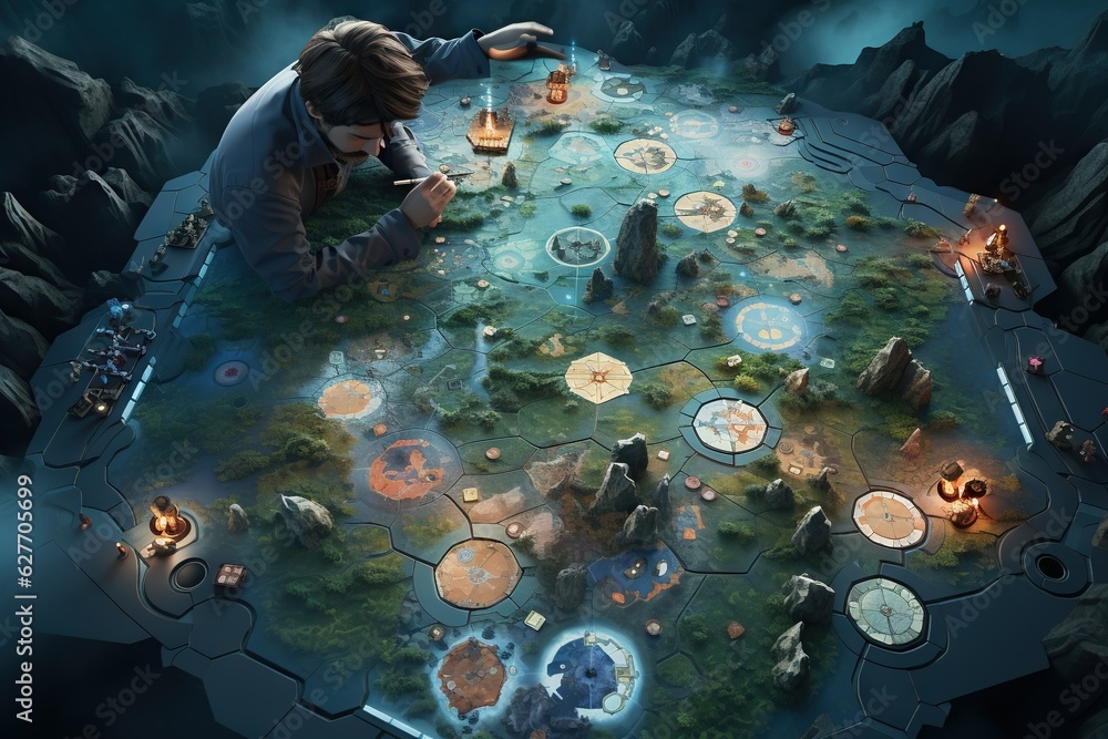 Poster top view image of a person playing a multiplayer online strategy game working generative ai