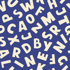 Abstract flat letters seamless pattern. Colorful trendy vector illustration. Beige letters on a blue background