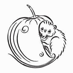 Rodent mouse vector illustration. Image of a cute  mouse inside a rad apple. Illustration Isolated on White Background. Can be used for printing on t-shirts, posters, postcards.