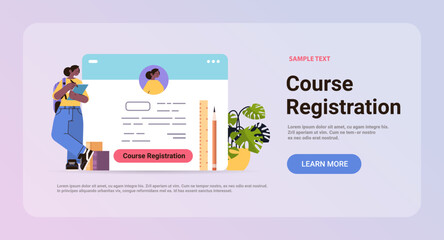 student girl studying on internet course registration concept online education concept