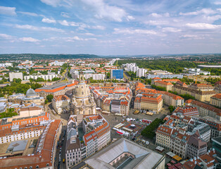Fototapeta na wymiar The drone aerial view of old town of Dresden, Germany. 
