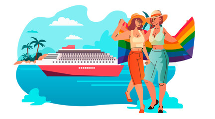 lesbians holding lgbt rainbow flag pride festival transgender love generation Z concept horizontal