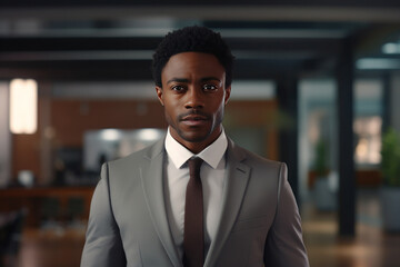 Fototapeta premium African American man in a suit in the office. AI generative.
