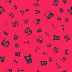 Set Wet floor, Rubber plunger, Industry metallic pipe and Dishwashing liquid bottle on seamless pattern. Vector