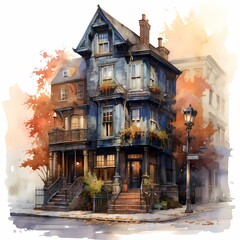 Fototapeta premium a watercolor illustration of a story building
