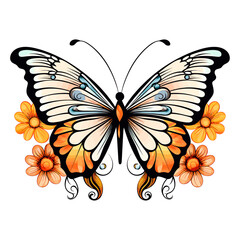 Butterfly with Floral, isolated on white background, vector illustration.