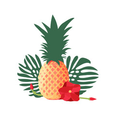 Summer fruits for healthy lifestyle. Pineapple fruit. Vector illustration, isolated on white background.