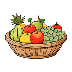 Basket with fruits isolated on white background. Vector illustration.