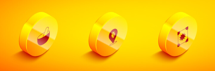 Set Isometric Witch cauldron, Magic stone and Ancient magic book icon. Vector