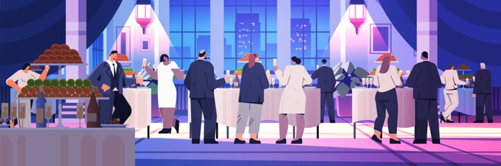 mix race people drinking champagne and having fun at corporate party event men women in formal wear having fun