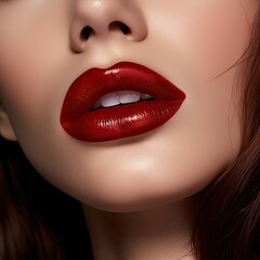 Close up of a woman's mouth wearing red lipstick
