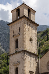 Fototapeta na wymiar Tower of Cathedral of Saint Tryphon (Kotor Cathedral), Kotor, Montenegro