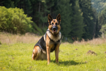 German Shepherd dog posing on grass