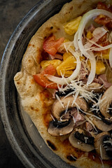 half pizza hawaiian and mushrooms