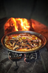 Pizza in a bread wood fired oven