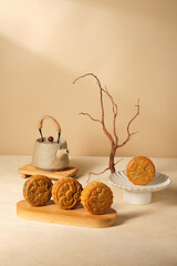 Moon Cake  Mid Autumn Festival with teapot ,chinese style photograph © Willy Chan