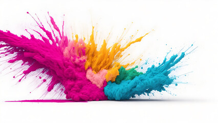 Fototapeta na wymiar Colorful rainbow paint color powder explosion isolated on white wide panorama background
