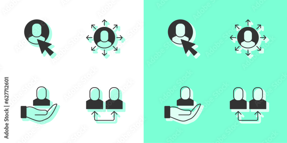 Poster set exchange work, worker, and multitasking manager working icon. vector