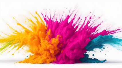Fototapeta na wymiar Colorful rainbow paint color powder explosion isolated on white wide panorama background