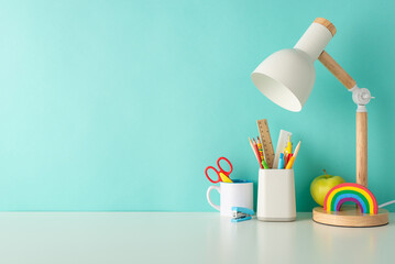 Cultivate efficient learning habits with this side-view photo featuring white desk with colorful...