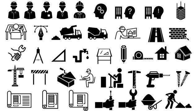 Simple vector icon collection about construction