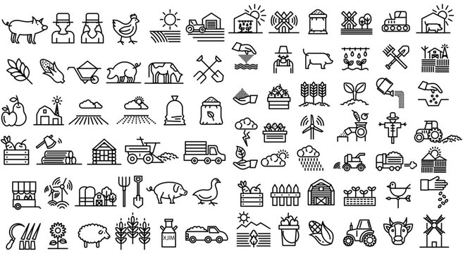 Vector icon illustration collection design about farmer and ranch