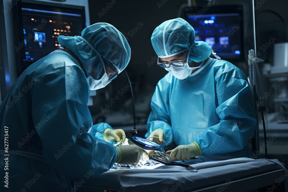 Poster surgeons performing a minimally invasive laparoscopic procedure occupation generative ai