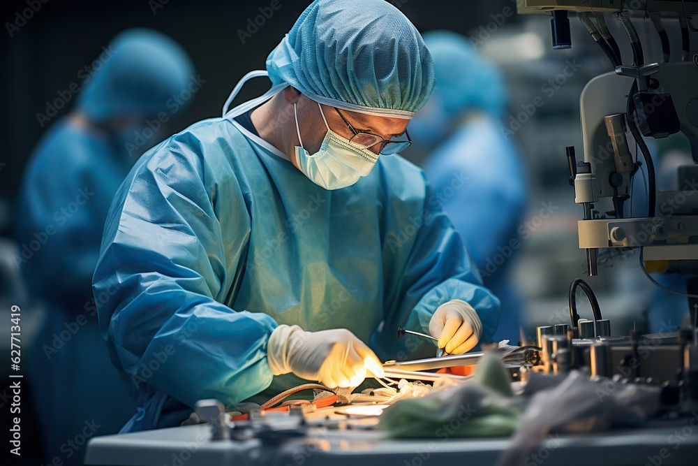 Poster surgeons performing a lung resection procedure in the thoracic surgery department industry generativ