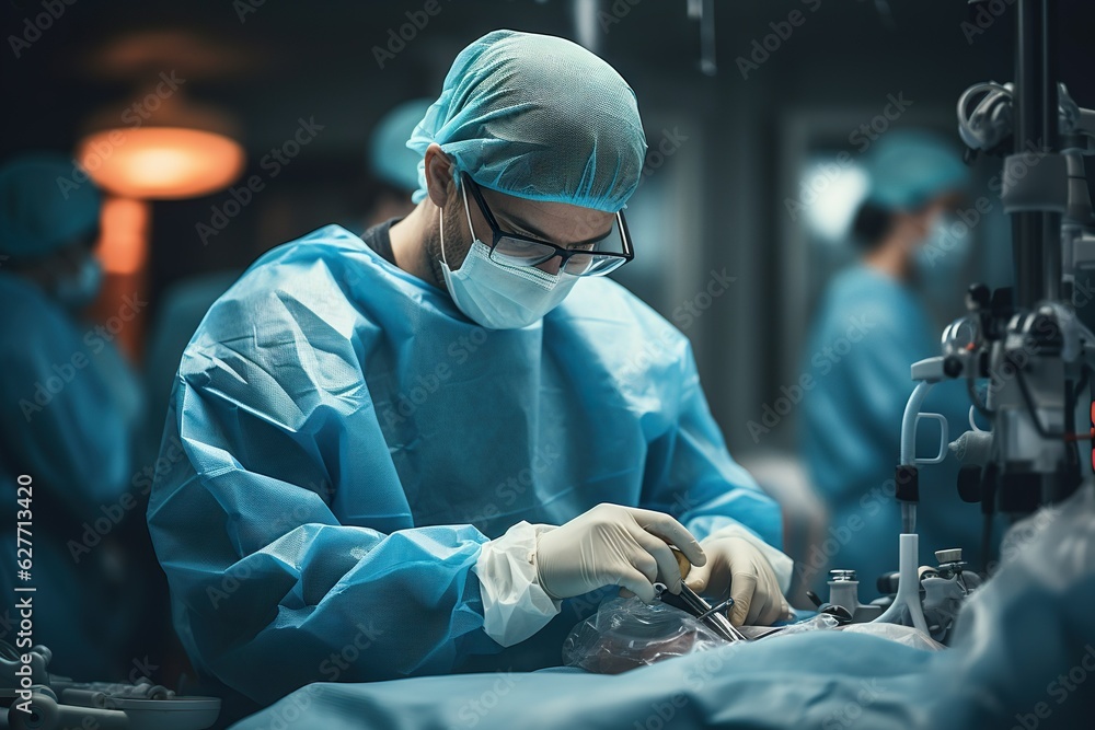 Poster surgeons performing a neurosurgery procedure in the operating room expertise generative ai