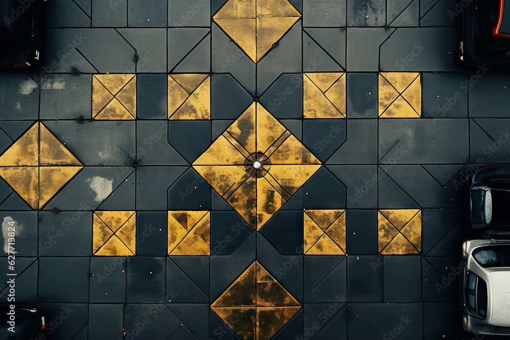 Poster top view image of a drone capturing the pattern and symmetry of an urban street abstract generative 