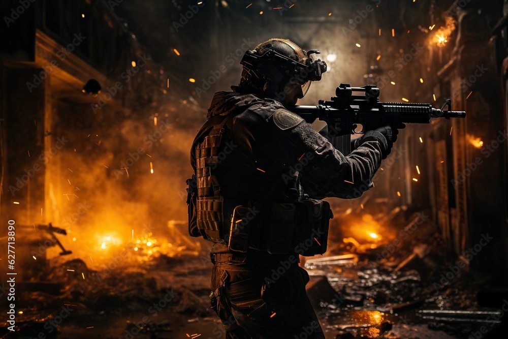 Poster top view image of a person competing in a firstperson shooter game sniper generative ai