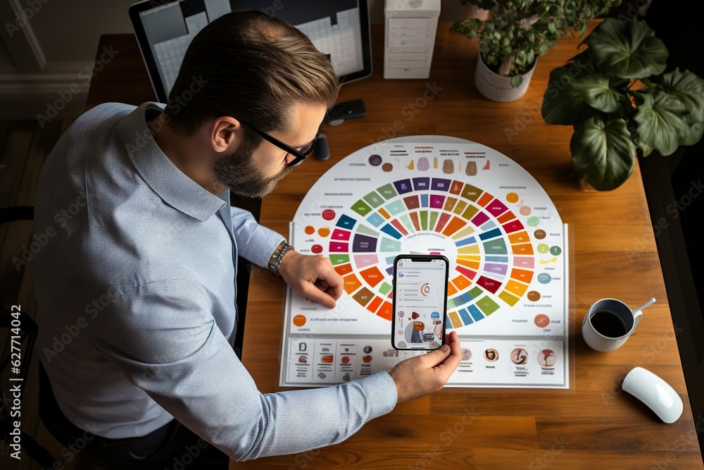 Aufkleber top view image of a person using a mobile productivity app for organization young adult generative a
