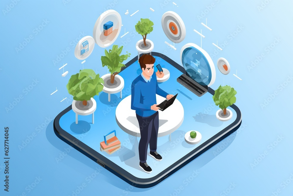 Poster top view image of a person using a smartphone for remote work or virtual meetings strategy generativ