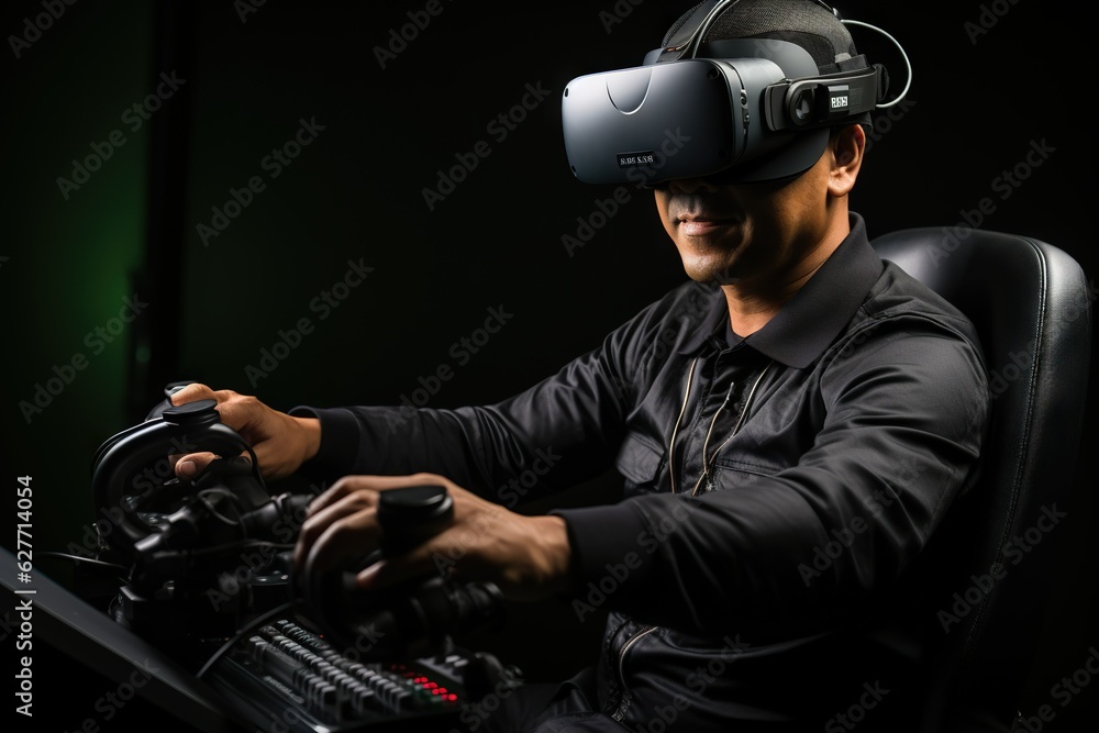 Poster top view image of a person using a virtual reality training system for skill development innovation 