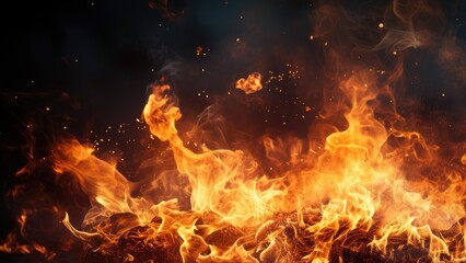 Fototapeta na wymiar great fire blazed. sparks burn with smoke. dark background