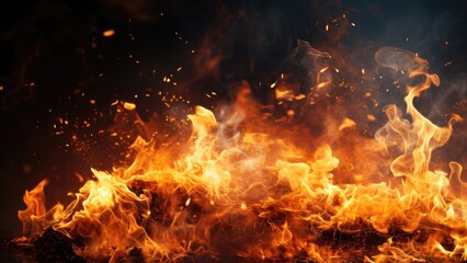 Fototapeta na wymiar a huge fire burning with sparks. dark background