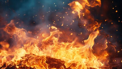 Fototapeta na wymiar a huge fire burning with sparks. sparks burn with smoke. dark background