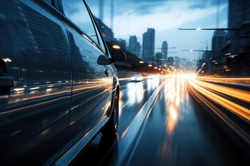Fototapeta na wymiar car on the road with motion blur background, blue toned image ,Generative AI